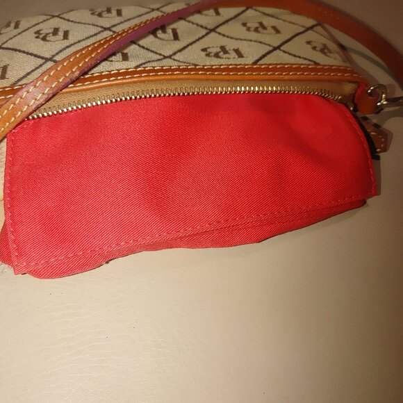 Dooney Bourke Monogram Wristlet Beige Brown Leather Trim Canvas Small Purse - Picture 6 of 9